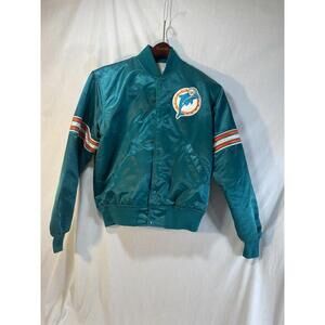 Vintage Miami Dolphins Mens Med Teal NFL Starter Satin  Bomber Jacket Made USA